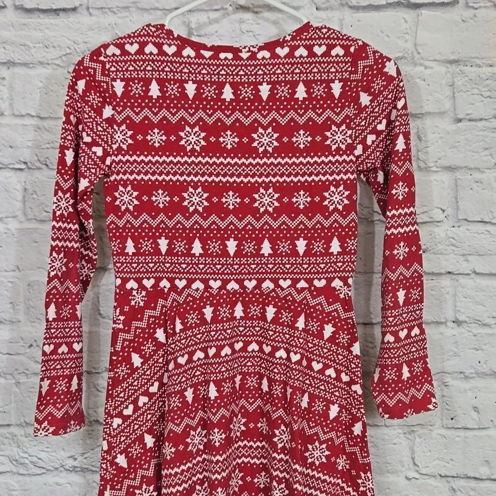 Children's Place Girls' Casual Long Sleeve Christmas Fair Isle Holiday Dress Red - Picture 7 of 9